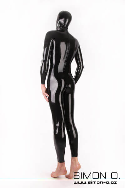 Uplý pánksý latexový catsuit v černé barvě se zipem v rozkroku
