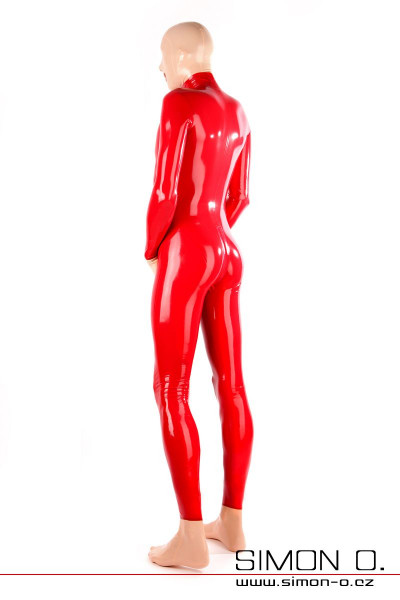 Latexová catsuit pro muže červený se zipem v rozkroku