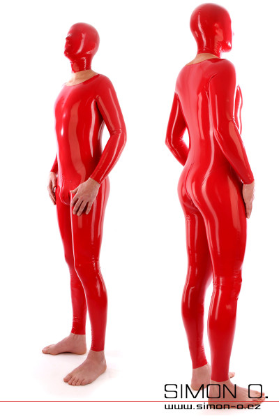 Neckentry latexový catsuit pro muže červený