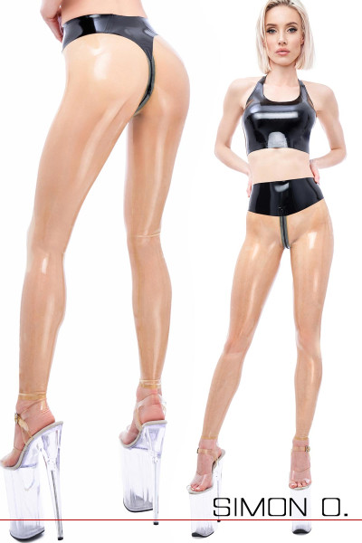 Latexové legíny vysokým pasem a zipem