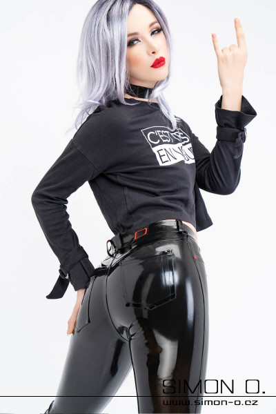 Latexové džíny regular fit dámské černé