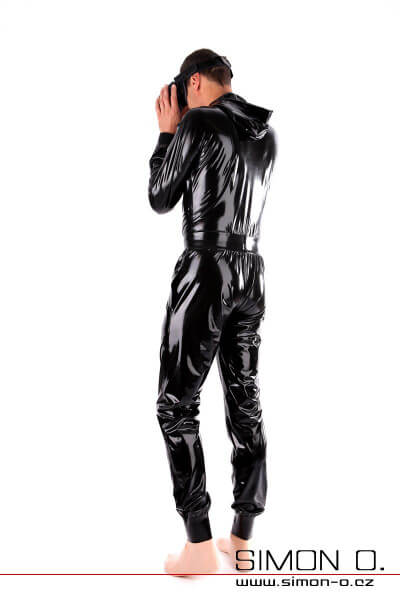 Exkluzivní latexový catsuit volný, s kapsami a kapucí pro muže