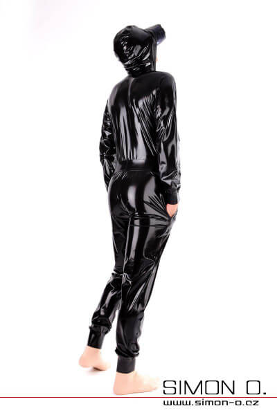 Exkluzivní latexový catsuit volný, s kapsami a kapucí pro muže