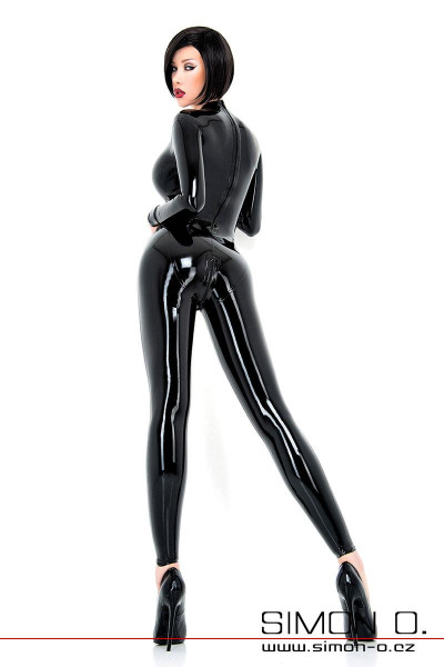 Latexový Catsuit Černý se zipem v Rozkroku