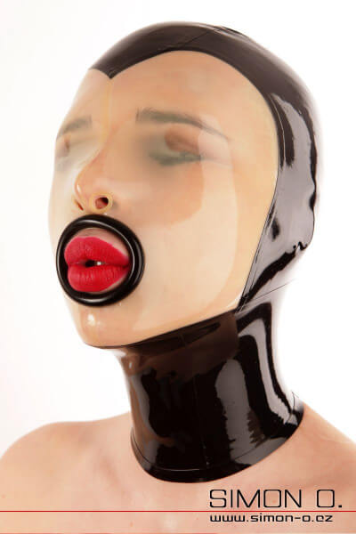 Černá Latexová maska s transparentním obličejem, zvýrazněným otvorem pro pusu